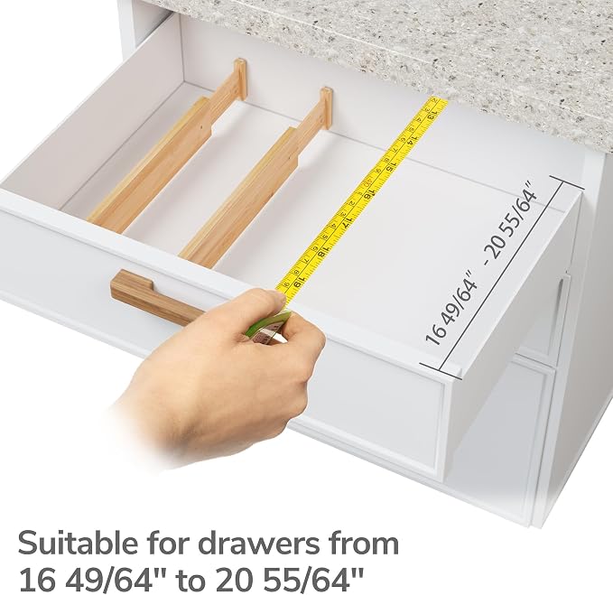 BAMEOS Drawer Dividers kitchen Organization Bamboo Utensil Organizers for Kitchen Bedroom Bathroom Dresser Office 4-pack - Image 6