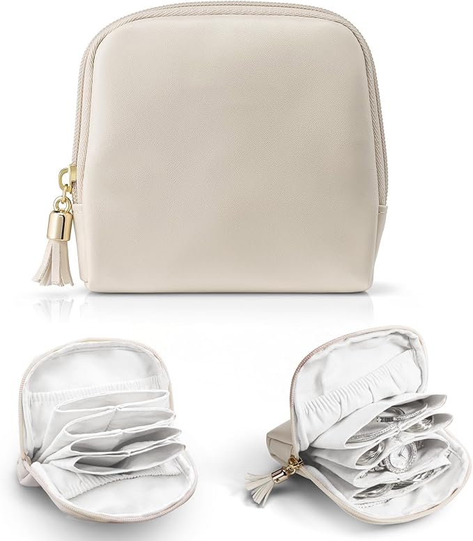 Small Travel Jewelry Organizer,Jewelry Pouch Bags,Velvet Jewelry Storage Bag for Bracelet Rings Earring,Portable Jewelry Travel Case for Traveler (Beige) by Unknown