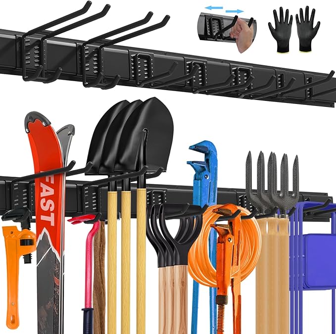 48'' All-Metal Garage Tool Organizer Wall Mount Heavy-Duty Tool Rack Holds 450 lbs, Adjustable Hooks for Garage, Yard, and Garden Equipment by SUKIZZ