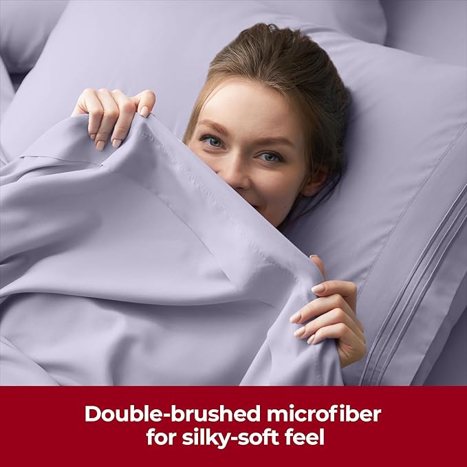Mellanni Extra Deep King Sheets - 4 PC Iconic Collection Bedding - Hotel Luxury, Ultra Soft, Cooling Bed Sheets - Wrinkle, Fade, Stain Resistant (King, Lavender)