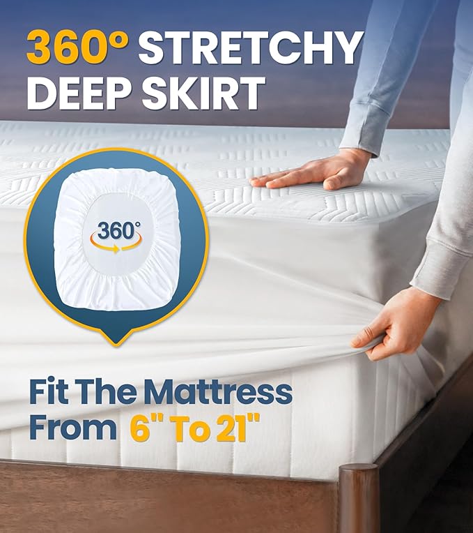 100% Waterproof Mattress Protector with High Resistance to Liquid, Breathable 3D Air Cal King Mattress Protector, Ultra Soft Cooling Mattress Cover Hypoallergenic Quiet Bed Cover Fits 6"-21"