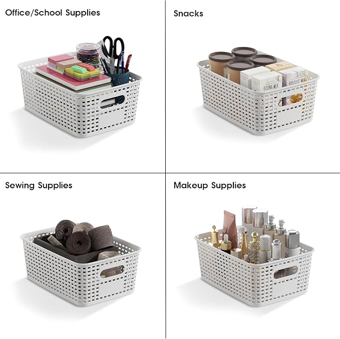 ORGIDOL Plastic Storage Basket with Lids 12 Pack Stackable Storage Bins Containers with Lid, Decorative Storage Boxes for Organizing Shelves, Drawers, Playroom, Classroom, Office, Closet, White - Image 5