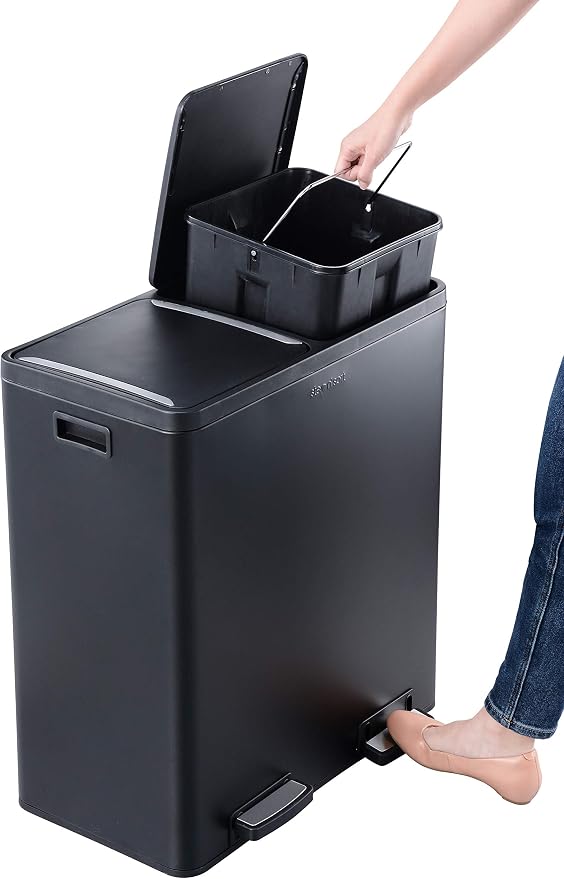 Step N' Sort The 18.5 Gallon Extra Large Capacity, Soft-Step, Dual Trash and Recycling Bin with Removable Inner Bins - Image 2