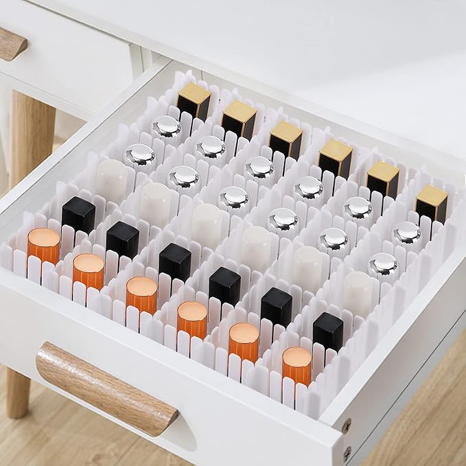Foraineam 48Pcs Drawer Dividers, Adjustable DIY Grid Divider White Storage Organizer Separator, Socks Underwear Scarves Makeup Drawer Organizer Divider for Dresser Bedroom Office Kitchen Storage - Image 5