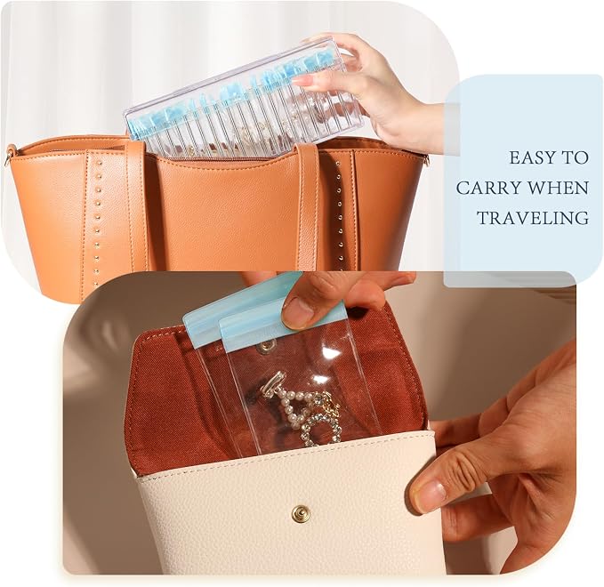 HOMEHIVE Acrylic Jewelry Box Organizer, Clear Jewelry Organizer Holder with 20 Portable Anti Tarnish Jewelry bags, Travel Jewelry Case for Earrings/Rings/Necklaces for Women Girls, Blue - Image 6