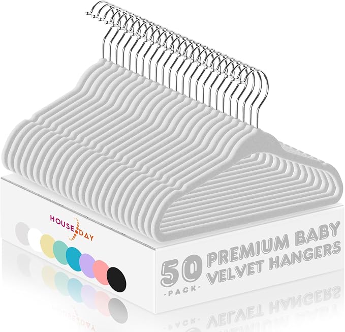 HOUSE DAY 11 Inch Velvet Baby Hangers 50 Pack Grey, Premium Kids Hangers for Children, Infant & Toddler Clothes, Durable Non Slip Small Baby Felt Hanger for Closet, Ideal for Everyday Use by HOUSEDAY