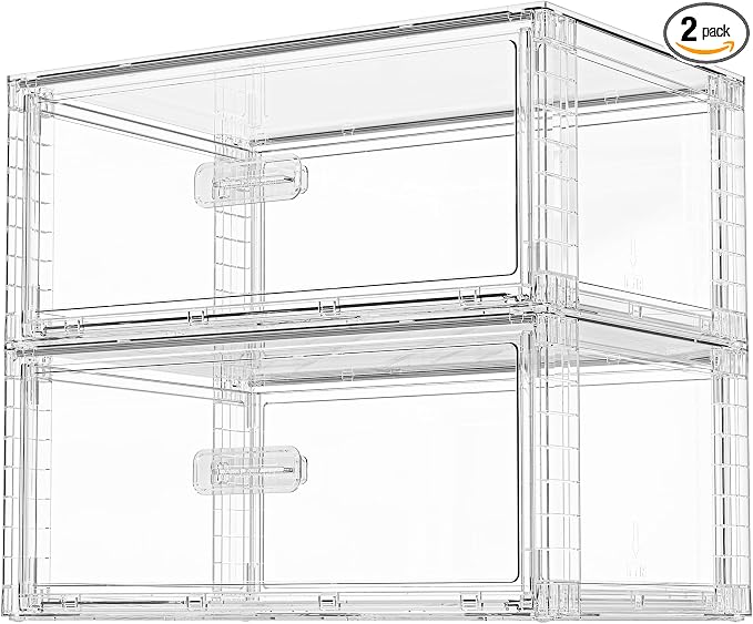 Vtopmart 2 Pack Large Clear Stackable Storage Drawers 27QT, Easily Assemble Plastic Closet Storage Bins, Dust-Proof UnderBed Organizer for Clothing, Sweater Organization by Vtopmart