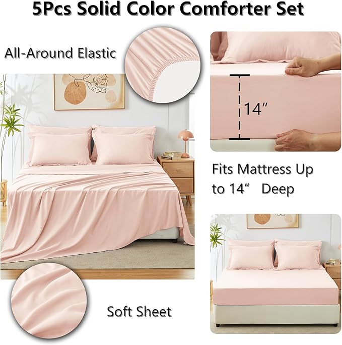 CozyLux Twin Comforter Set Blush Pink, 5 Pieces Bed in a Bag Twin Comforter Set with Sheets, All Season Bed Sets with Down Alternative Comforter, Fitted Sheet, Flat Sheet, Pillow Sham and Pillowcase