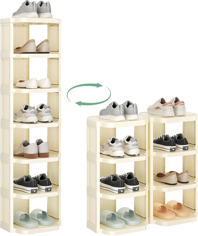 Kitstorack Vertical Shoe Rack: 8 Tiers Stackable Shoe Rack for Closet DIY Free Standing Shoe Organizer Small Shoe Shelf for Small Spaces and Narrow Spaces Plastic, White - Image 3