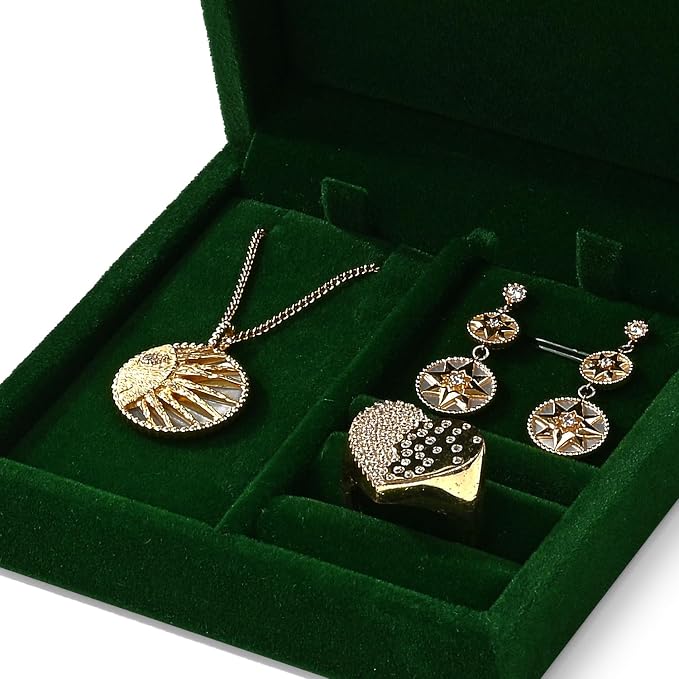 3 in 1 Velvet Jewelry Set Gift Box Earring Gift Box Ring Necklace Boxes Small Jewelry Storage Boxes for Travel Birthday Mother's Day Valentine's Day Gifts (Dark Green) - Image 3