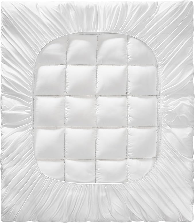 KUB Cotton Mattress Topper, Queen, Cooling Cotton Pillow Top with 8-21 Inch Deep Pocket, 3D Snow Down Alternative Fill, Breathable Fluffy Mattress Pad Cover (White, Queen 80 * 60inch)