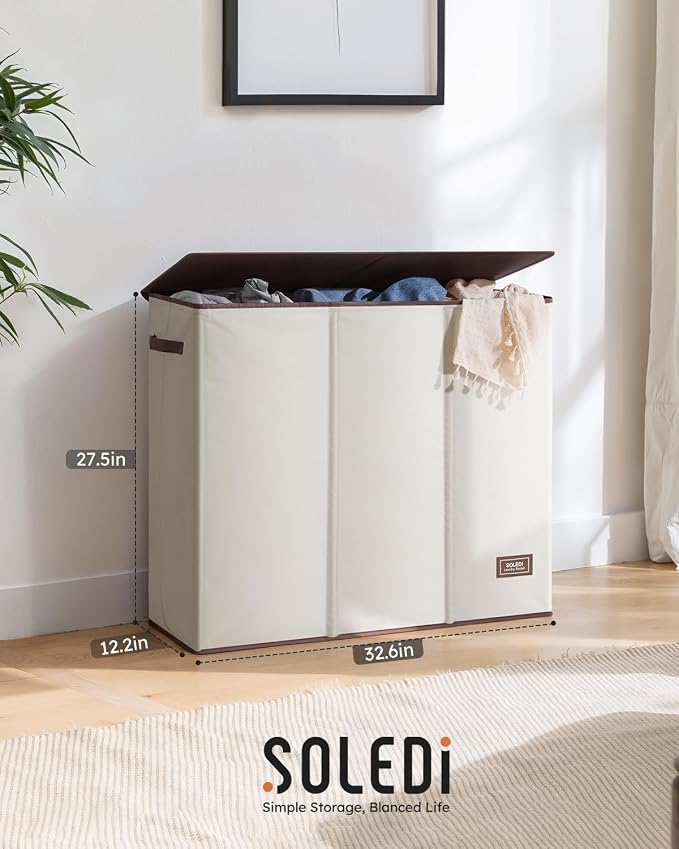 SOLEDI 180L Laundry Hamper 3 Section, Extra Large Laundry Hamper with Lid, Dirty Clothes Hamper with Sturdy Handle, Large Laundry Basket Organizer for Laundry Room, Bedroom, Hampers for Laundry - Image 7