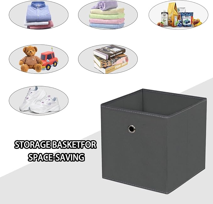 Foldable Storage Cubes Bins ,11 Inch Cloth Storage Cube Fabric Storage Box Cubes Organizer Baskets with Dual Handles for Home Organizer Set of 6 (Grey) - Image 3