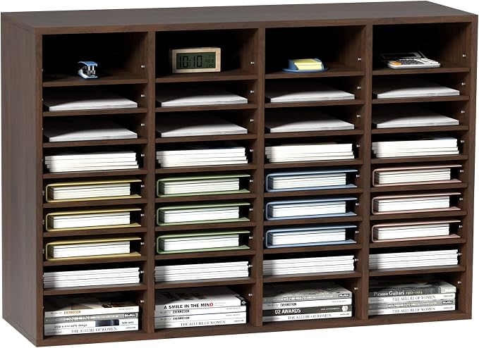 VEVOR Literature Organizers, 36 Compartments Office Mailbox with Adjustable Shelves, Wood Literature Sorter 39.3x12x26.8 inches for Office, Home, Classroom, Mailrooms Organization, EPA Certified Brown by VEVOR