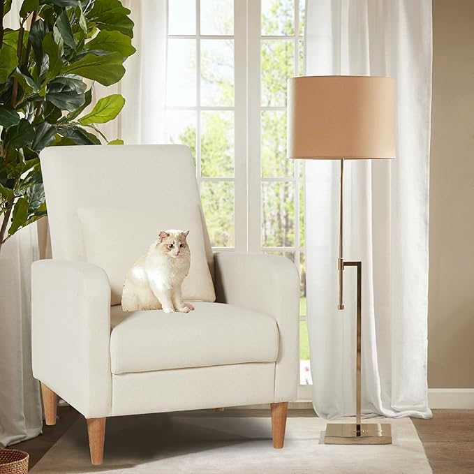 COLAMY Mid-Century Modern Upholstered Accent Chair with Back Pillow & Solid Wood Legs, Fabric Cozy Armchair for Living Room, Bedroom, Reading Nook, Apartment & Small Spaces, Beige