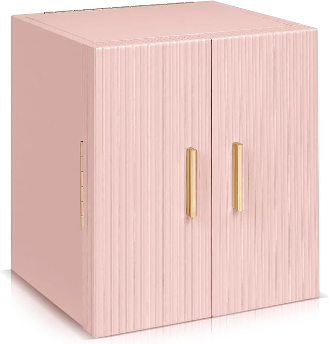 Dajasan Large Jewelry Box Organizer, Jewelry Storage with 3 Drawers, Huge Jewelry Box with Mirror, Gift Idea for Women, Girls, Double Door, Textured PU Leather Surface, Stylish (Pink + Gold) by DAJASAN