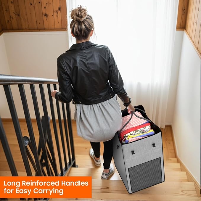150L Laundry Hamper with Wheels, Rolling Laundry Basket with Metal Frame and Removable Bag, Large & Tall Dirty Clothes Hampers for Bedroom Aesthetic, Laundry Room, Bathroom, Dorm-Grey - Image 7