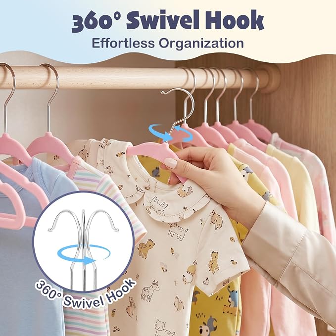 HOUSE DAY 11 Inch Velvet Baby Hangers 50 Pack Lt-Pink, Premium Kids Hangers for Children, Infant & Toddler Clothes, Durable Non Slip Small Baby Felt Hanger for Closet, Ideal for Everyday Use - Image 8