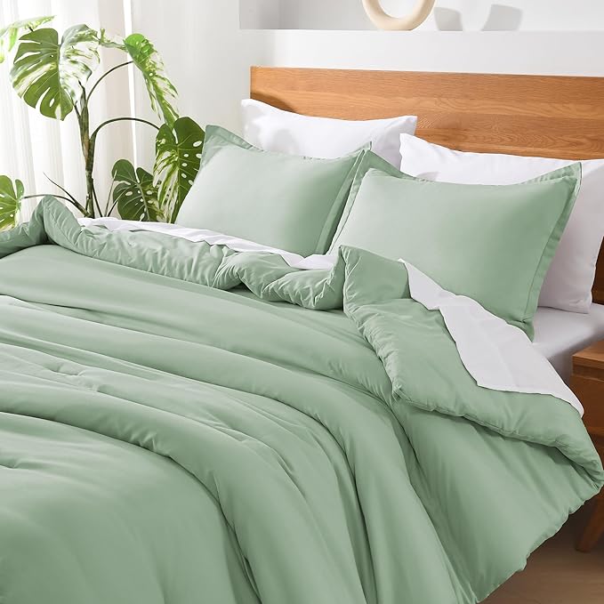 Andency Sage Green California King Comforter Set - 7 Pieces Bed in a Bag Cal King Bedding Comforter Sets, Summer Solid Soft Lightweight Comforter with Fitted Sheets, Flat Sheets, Pillowcases & Shams