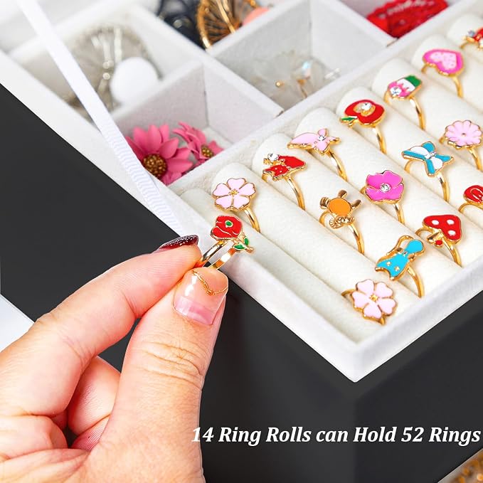 QBestry Earring Jewelry Box for Women Girls Stud Organizer, 5 Layers Black Jewelry Organizer Box With Lock Necklaces and Earrings Holder Jewelry Box with Earring Organizxer for Women Girls Xmas Gifts - Image 6