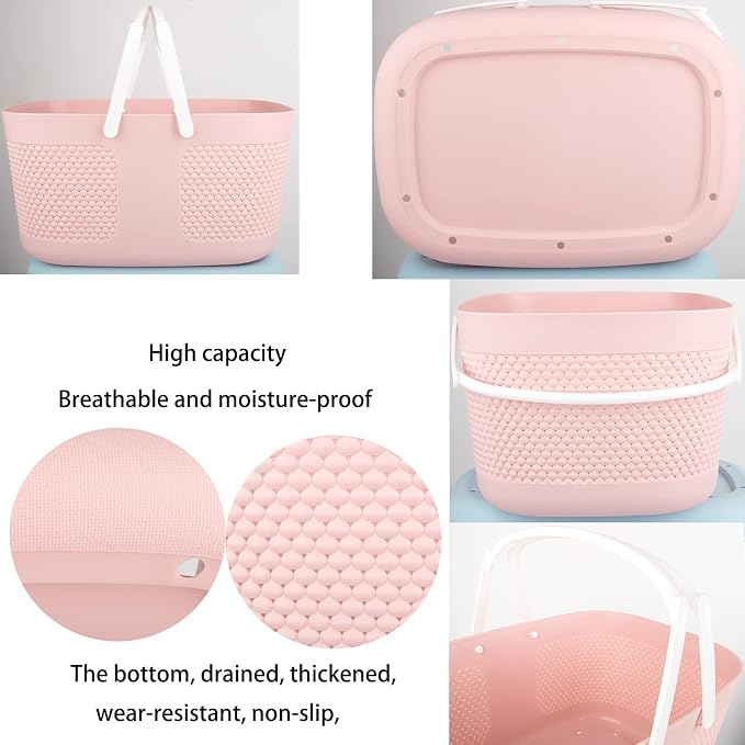 Shower Caddy Basket, Portable Large Capacity Thickened Plastic Organizer Storage Tote with Handles Drainage Toiletry Bag Bin for Bathroom, College Dorm Room Essentials, Kitchen, Camp, Gym, Pink - Image 7