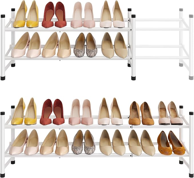 Tajsoon Expandable Shoe Rack for Closet 2 Tier, 28“-41“ Adjustable & Stackable Shoe Shelf Storage, Metal Shoe Rack Organizer for Front Door Entrance, Closet, Garage, Entryway, White by Tajsoon
