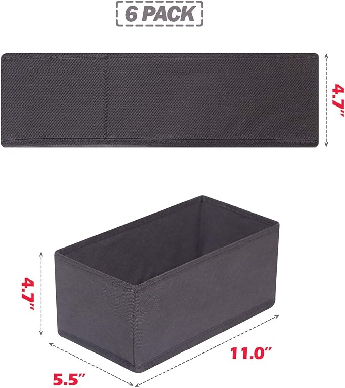DIOMMELL 6 Pack Foldable Cloth Storage Box Closet Dresser Drawer Organizer Divider Fabric Baskets Bins Containers for Clothes Underwear Bras Socks Lingerie Clothing, Dark Grey 060 - Image 2