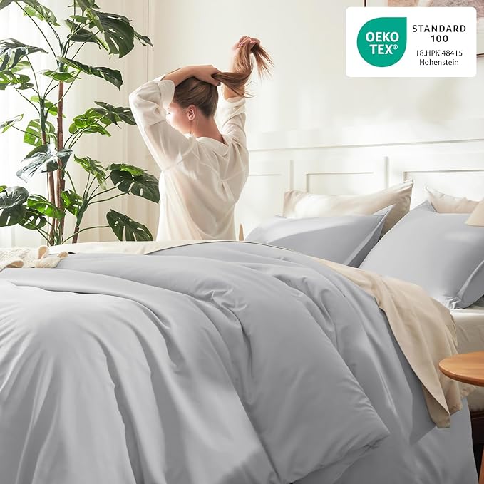 Litanika Light Grey Twin/Twin XL Comforter Set, 2 Pieces Lightweight Solid Bedding Comforter Set, All Season Fluffy Bed Set (66x90In Comforter & 1 Pillowcase)