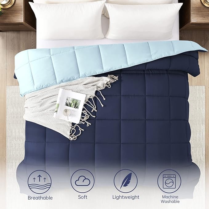 Homelike Moment California King Comforter - Blue Duvet Insert Down Alternative Bed Comforter, Lightweight Bedding Comforters Cal King Size Quilted Soft All Season Reversible Navy/Light Blue