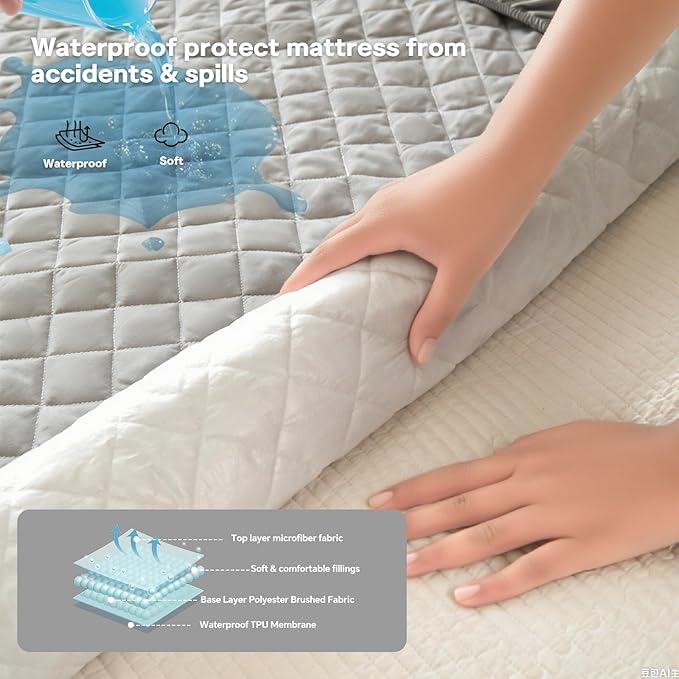 King Size Waterproof Mattress Protector - 17" Deep Pockets for Thick Mattresses, Leak-Proof, Urine & Stain Resistant, Non-Slip Elastic,Gift for Families(1 Mattress Cover + 2 Pillowcases)(78"x80")