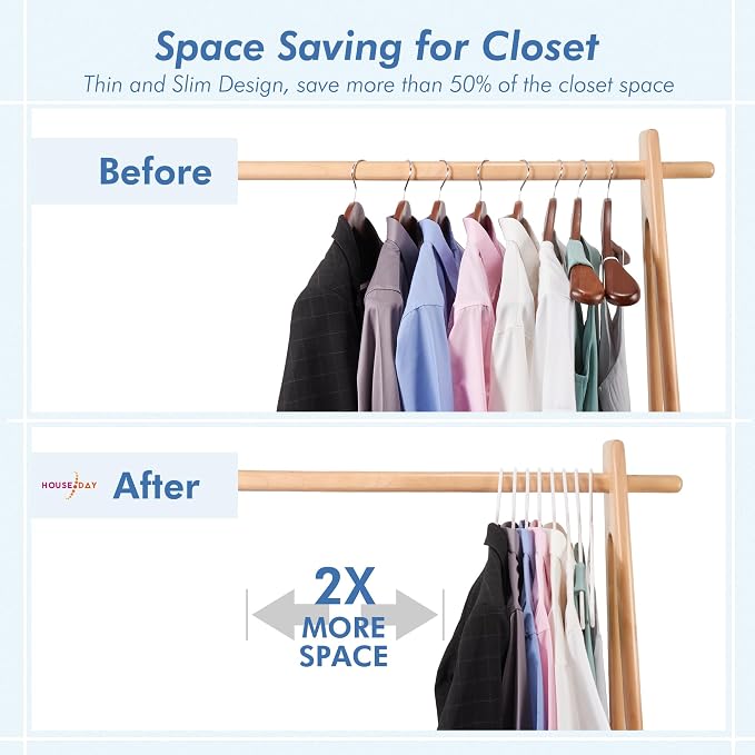 HOUSE DAY White Plastic Hangers 100 Pack, Plastic Clothes Hangers with Built-in Hooks, Durable and Strong Coat Hangers for Closet, Space Saving Clothing Hanger for Shirts, Coats, Skirt, Dress - Image 4