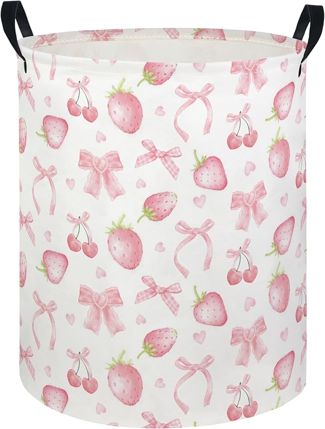 Baby Laundry Hamper kids laundry Basket Waterproof Laundry Bag for Bedroom Toy Clothes Organizer Room Décor(Bowknot strawberry) by Unknown
