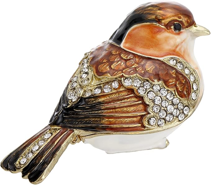 Hand Painted Enamel Goldfinch Trinket Box for Home Decor, Hinged Jewelry Organizer for Ring Earrings, Unique Figurine Keepsake Collectible Personalized Elegant Handmade Ornament Gifts (Gold Finch) - Image 3