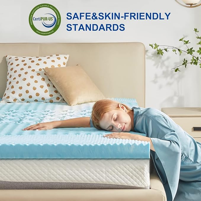 SINWEEK 1.5 Inch Mattress Topper 5-Zone Memory Foam Mattress Topper Pressure Relieve Soft Mattress Pad, CertiPUR-US Certified, Twin Size Blue
