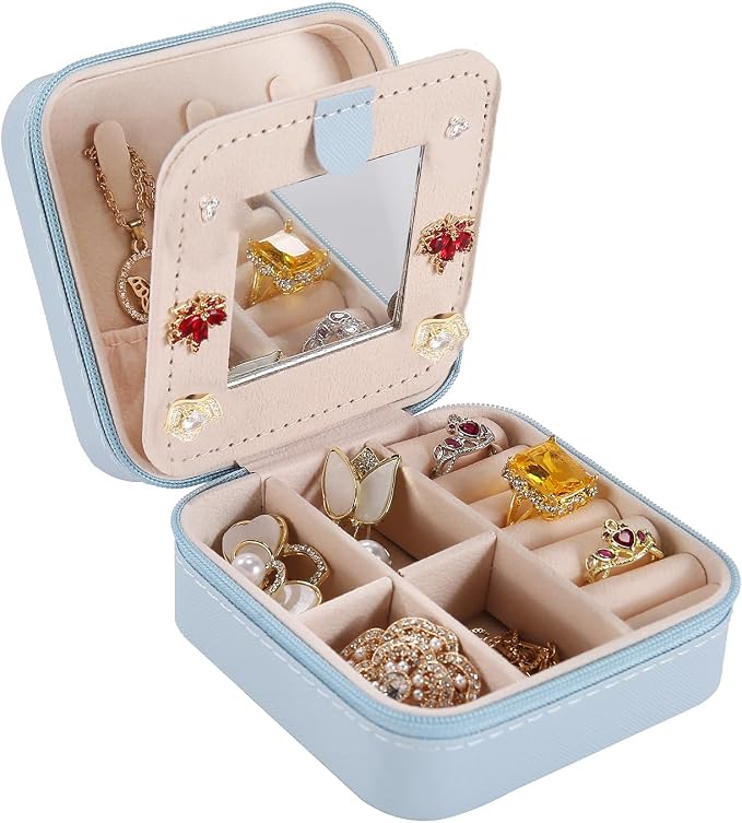 KElofoN Travel jewelry case Travel jewelry box Travel Jewelry Organizer Small Jewelry Organizer Box Gift for Girls Women with Mirror(Sky blue) by KElofoN