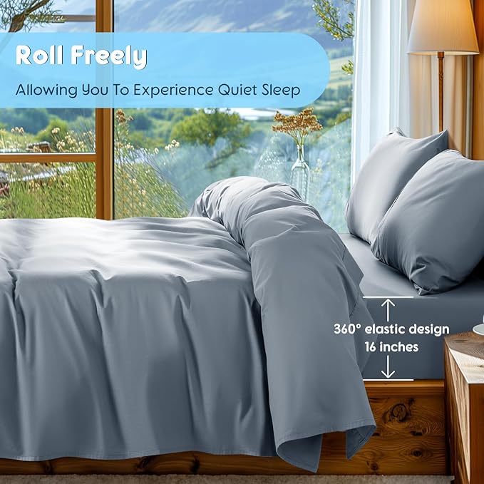 SONORO KATE 100% Egyptian Cotton Sheets Set - 1000 High Thread Count, Luxury 5-Star Hotel Sateen Bed Sheets, Soft, Breathable Long Staple Sheets, Fit up to 16" - 4 PC (French Blue,Queen)