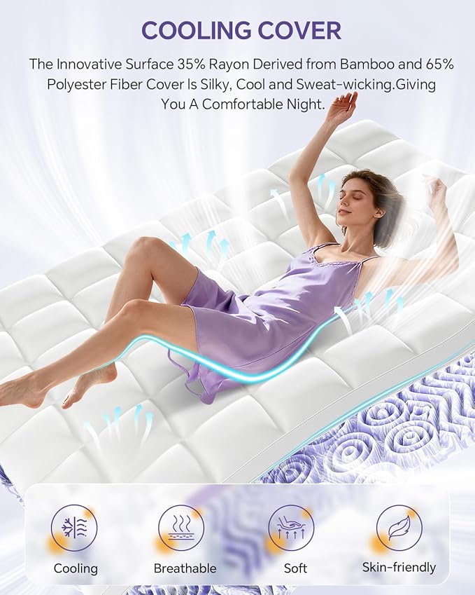 Dual Layer 5 Inch Memory Foam Mattress Topper King - 2 Inch Gel Memory Foam and 3 Inch Pillow Top Mattress Pad, 7-Zone Egg Crate King Size Mattress Topper(Cream)