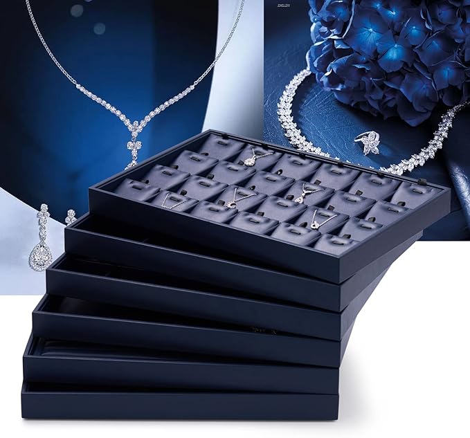 Oirlv Elegant Blue Ring Organizer Tray Stackable Jewelry Trays Jewelry Drawer Organizer Ring Earring Storage - Image 2