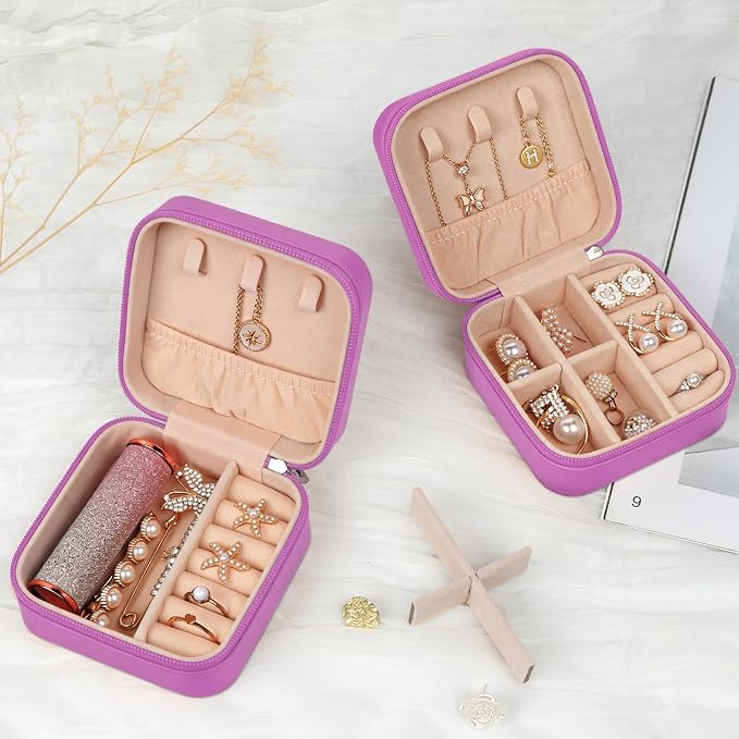 MFXIP Travel Jewelry Case Small Jewelry Box Jewelry Organizer Storage Case Portable PU Leather Mini Jewelry Travel Case for Girls Womens Earring, Necklace, Rings,Bracelets - Image 7