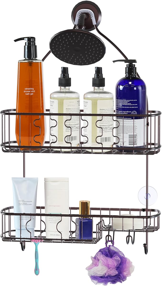 Simple Houseware Bathroom Hanging Shower Head Caddy Organizer, Bronze (26 x 16 x 5.5 inches) - Image 4