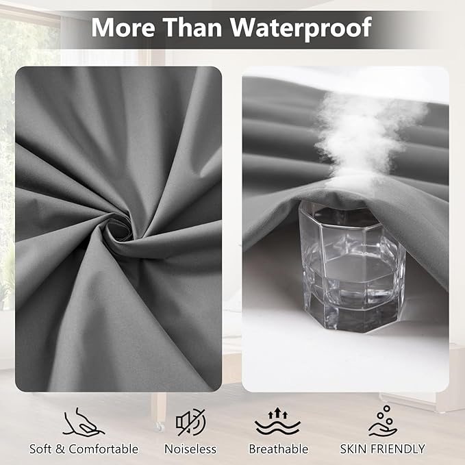Full Size Mattress Protector Waterproof, Breathable Noiseless Bed Cover with Deep Pocket 6"-18", Machine Washable Mattress Cover Full for Bedroom, College Dorm, Hotel (Gray, 54'' X 76'')