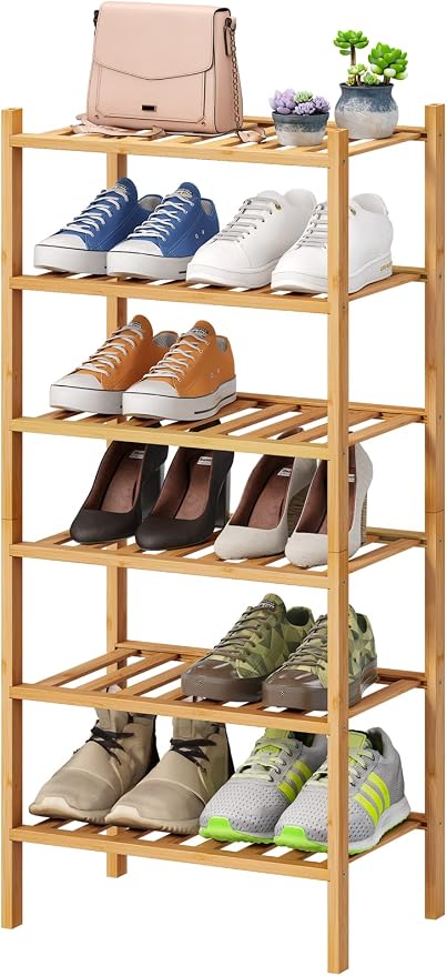 viewcare Small Shoe Rack, 6-Tier Shoe Shelf for Entryway, Bamboo Wood Shoe Rack for Closet & Hallway, Long 17.2IN | Beautiful | Functional | Sturdy | Durable by VIEWCARE