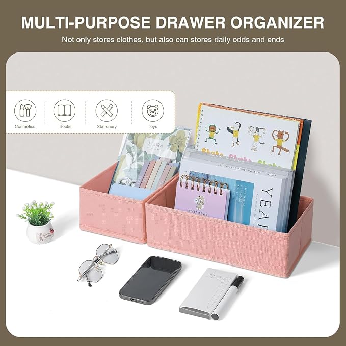DIMJ Drawer Organizers - Set of 12 Fabric Closet Organizers and Storage, Drawer Dividers for Baby Clothes, Socks, Belt, Tie (Pink) - Image 3