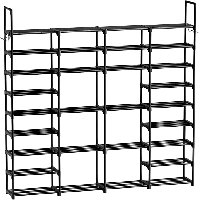 WOWLIVE 4 Row 9 Tiers Extra Large Shoe Rack 68-72 Pairs Big Tall Metal Shoe Shelf, Heavy Duty Organizer for Closet Entryway, Boot Rack Storage Stackable Stand for Garage Black by WOWLIVE