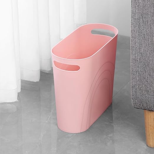 rejomiik Small Trash Can, 3.5 Gallon Slim Garbage Can Plastic Waste Basket with Handles Container Bin for Narrow Spaces Bathroom, Bedroom, Kitchen, Office at Home, Rosette Pink - Image 3