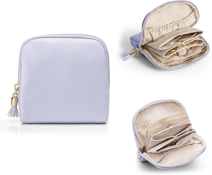 VLANDO Mini Jewelry Travel Case,Jewelry Pouch Bags with Zipper, Velvet Jewelry Organizer Storage Bag for Bracelet Rings Earring Travel Essentials Gifts for Women Girl - Purple by VLANDO