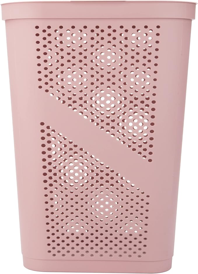 Mind Reader Slim Laundry Hamper with Lid, 60L Clothes Basket, Ventilated Plastic, Pink - Image 5