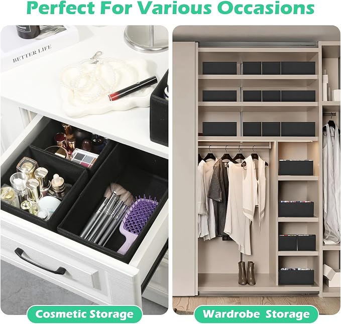 Drawer Clothes Organizer 16-Pack, Black 3 Sizes Underwear Drawer Dividers, Fabric Folding Wardrobe Organizer, Can Store Baby Clothes, Bras, Underwear, Panties, Belts, Socks, Ties, etc. - Image 7