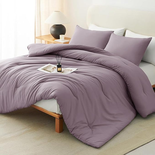 CozyLux Oversized Queen Comforter Set Dusty Purple, 3 Pieces 98x98 Solid Breathable Bedding Sets, Grayish Purple Luxury Soft Lightweight Bed Set with Down Alternative Comforter and 2 Pillowcases