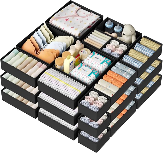 DIMJ Drawer Organizer Clothes Storage - 24 Pack Baby Dresser Organizer for Nursery, Foldable Closet Drawer Organizer Bins for Bedroom Organization, Fabric Storage Dividers for Socks, Underwears, Bras by DiMJ